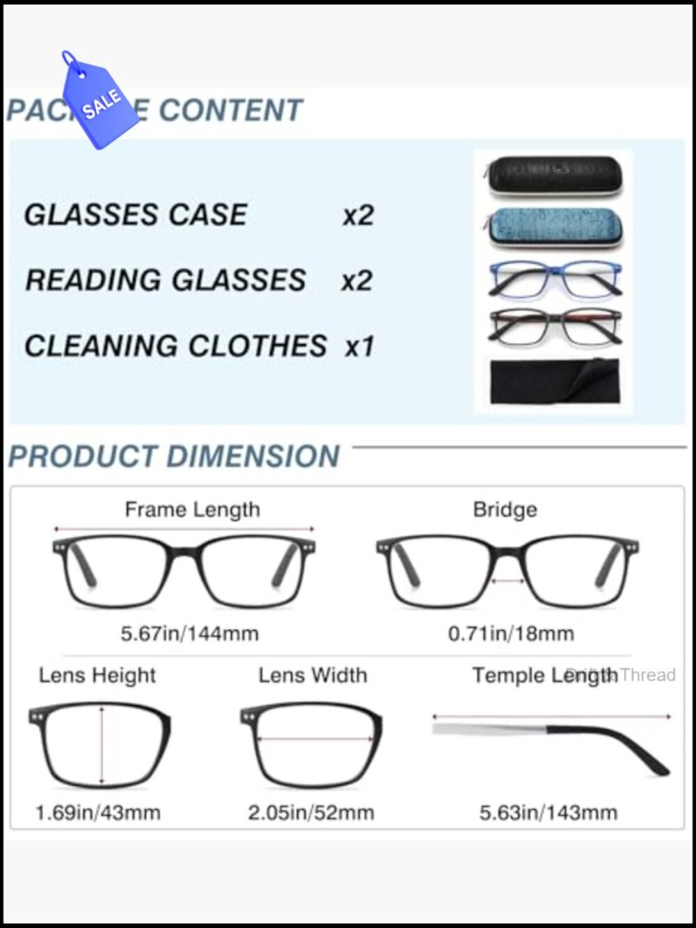 Reading Glasses with Spring Hinges 1.75 Lightweight Computer Readers Blue Light - Picture 5 of 6